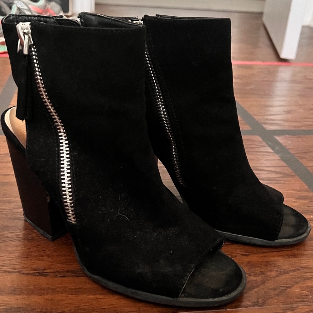 Forever 21 Black Suede Open Toe Booties